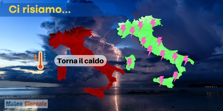 Meteo con raffica di temporali violenti. Caldo sfiancante