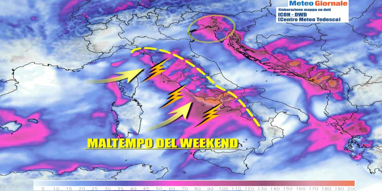 Il maltempo peggiore bersaglierà l'area tirrenica nel weekend e all'inizio della prossima settimana