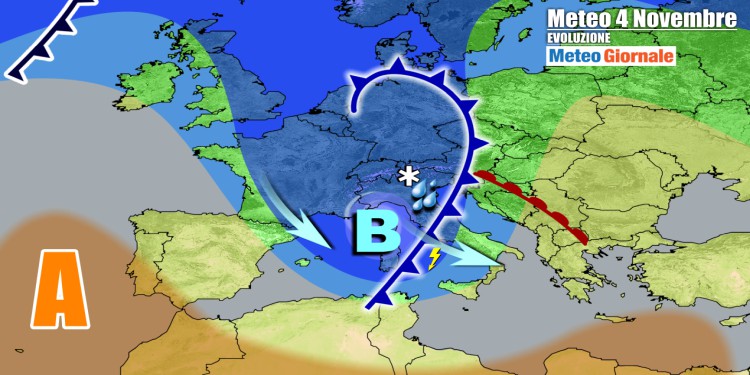 Meteo Italia: ciclone freddo ribalta tutto con pioggia, vento, neve