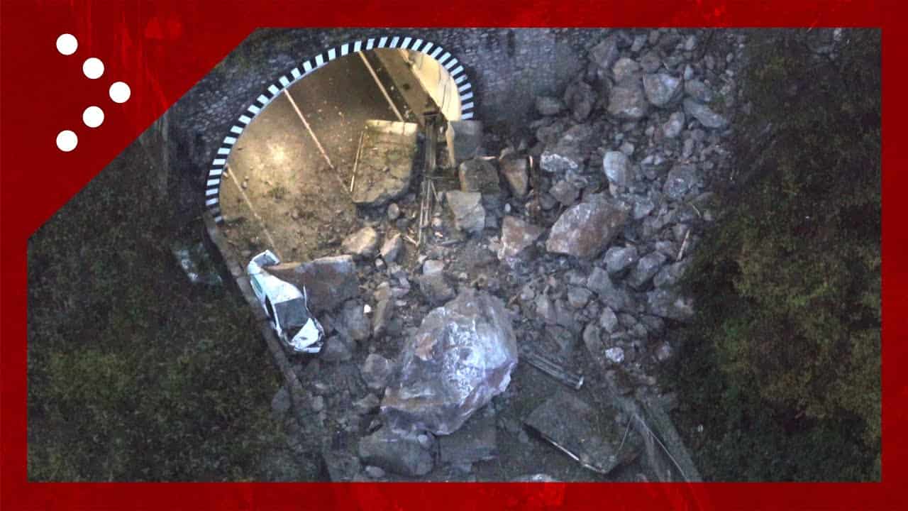 Importante frana blocca l’accesso nella via principale della Valsassina in Lombardia