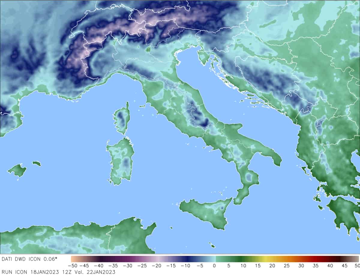 Le temperature scenderanno facilmente sottozero su gran parte del Nord e nelle zone interne del Centro-Sud