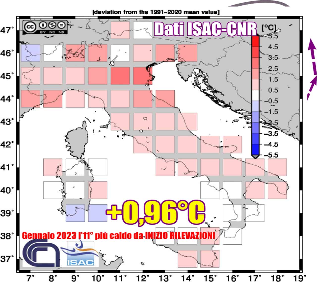 Gennaio 2023all'undicesimo nella classifica di quelli più caldi