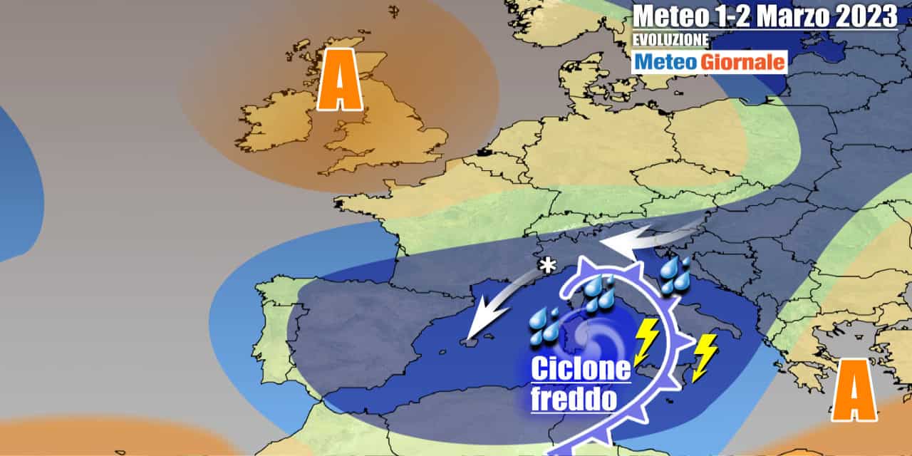 Meteo Italia: vortice mediterraneo, avvio Marzo tra pioggia, freddo e neve