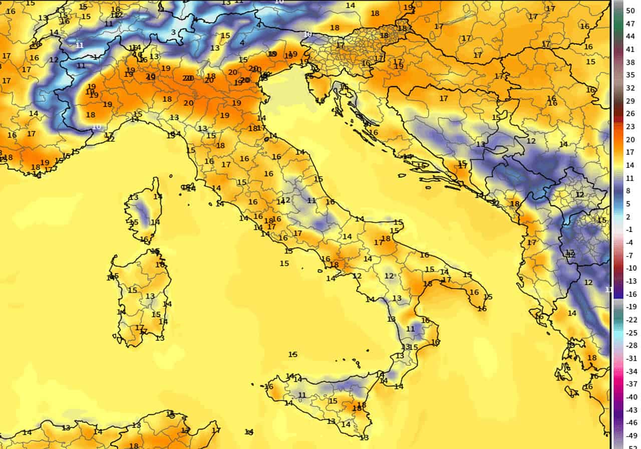 Meteo Italia: temperature massime attese per oggi
