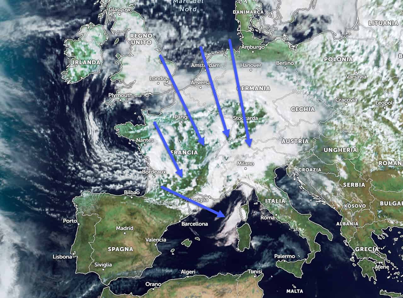 Evoluzione meteo da oggi e prossimi giorni: intrusione fredda, temporali. Neve sui rilievi
