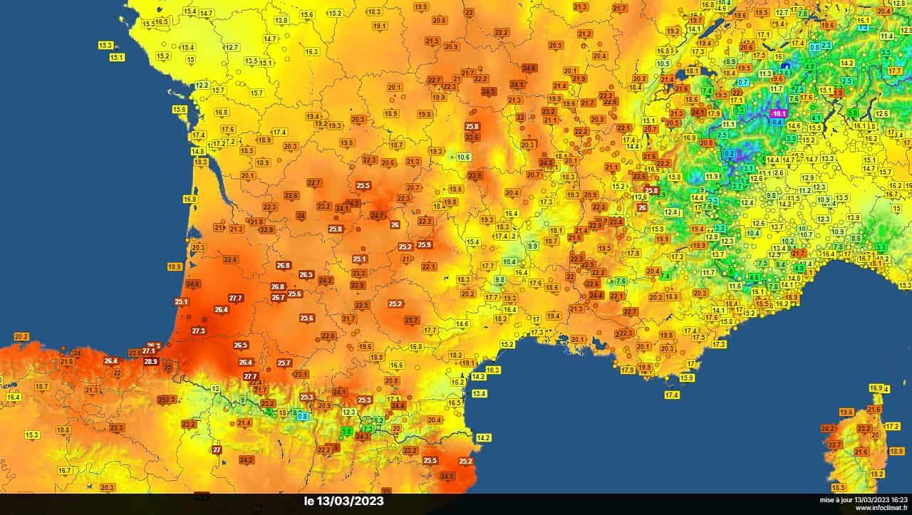 Meteo Francia: toccati i 29 gradi, tanta energia per i violenti temporali verso il Nord Italia
