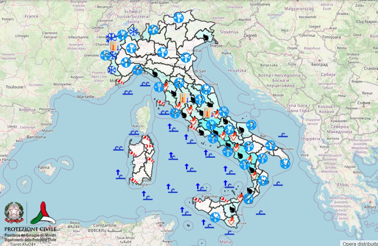 Avvisi Meteo della Protezione Civile, con previsione dei fenomeni
