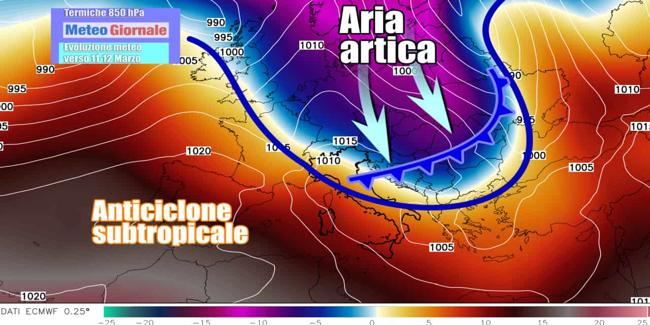 Impulso perturbato con aria fredda tra sabato e domenica