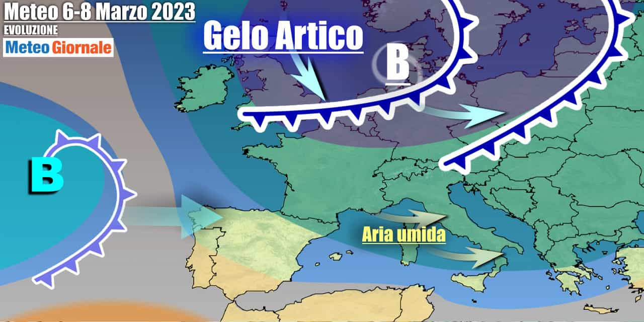 Lo scenario dei primi giorni della prossima settimana, con l'Italia sotto tiro di correnti occidentali