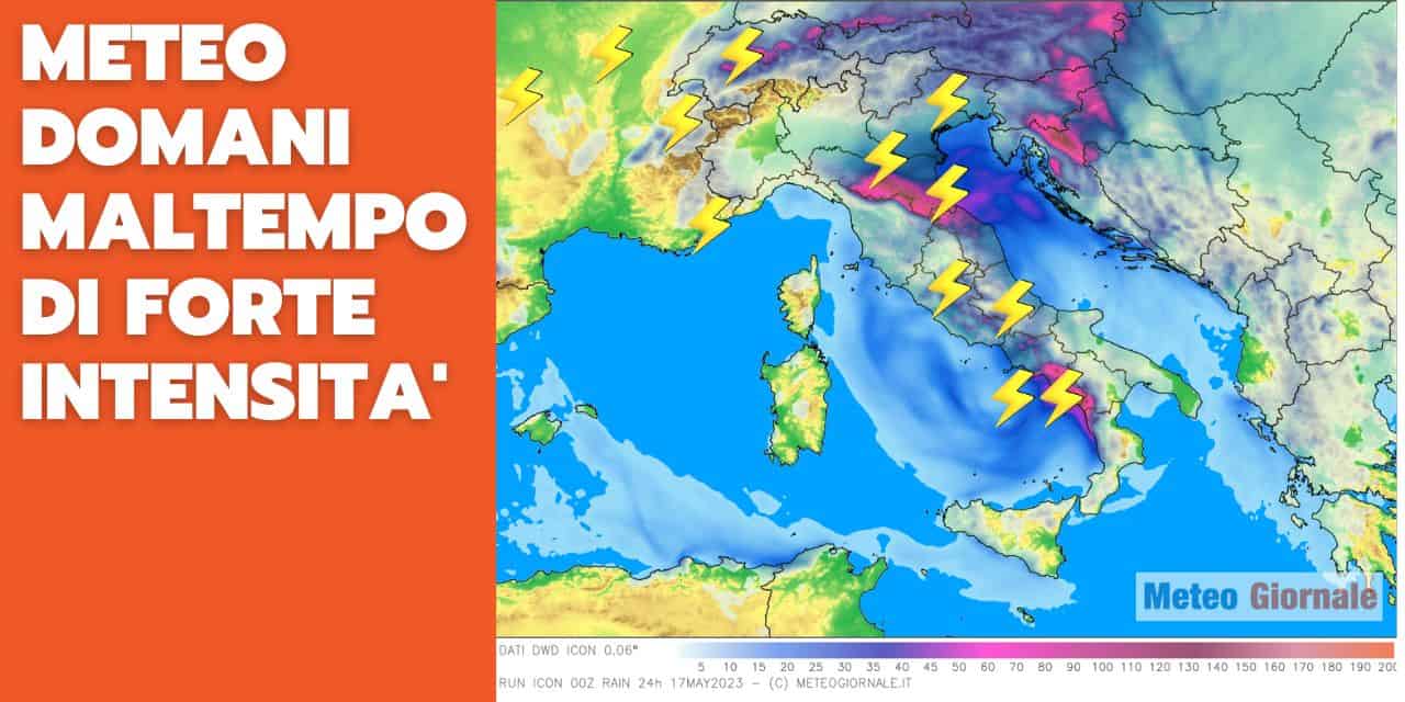 Meteo domani: rischio di piogge alluvionali. Allerta anche della Protezione Civile