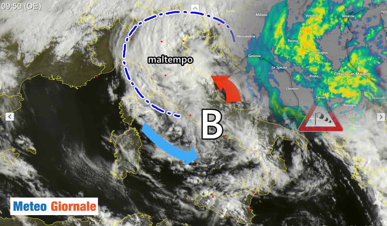 Meteo: ciclone verso nord, è allerta in varie regioni