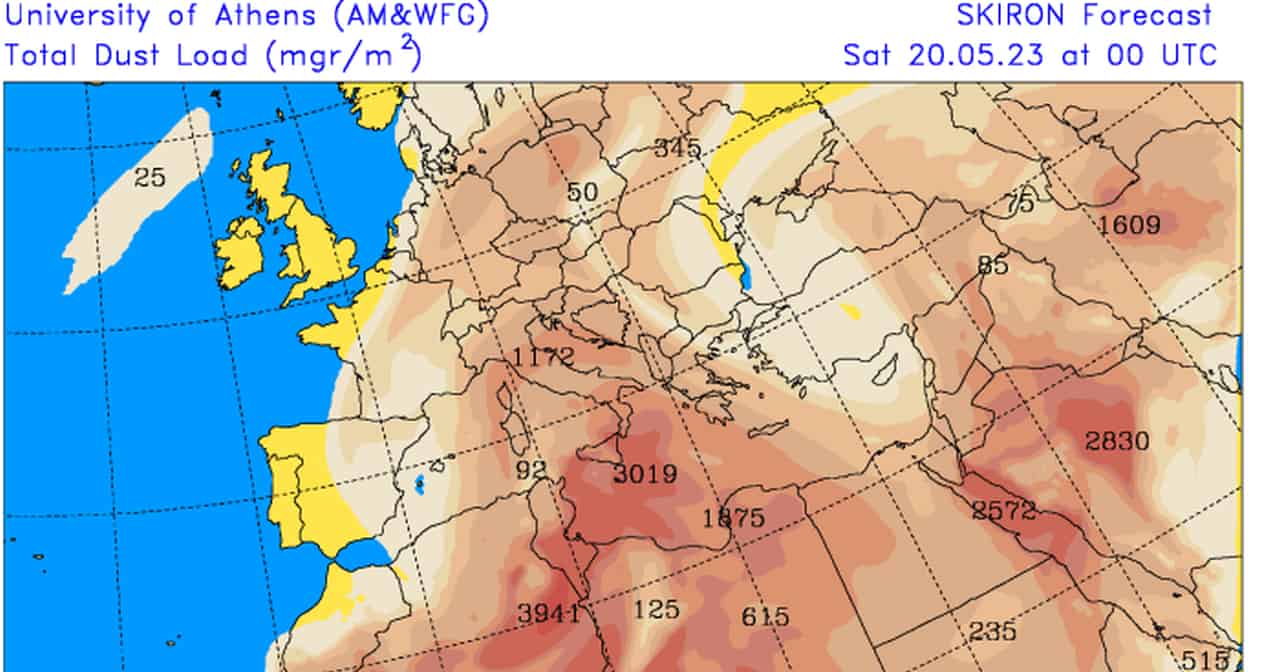 La presenza e densità di pulviscolo sahariano attesa sabato