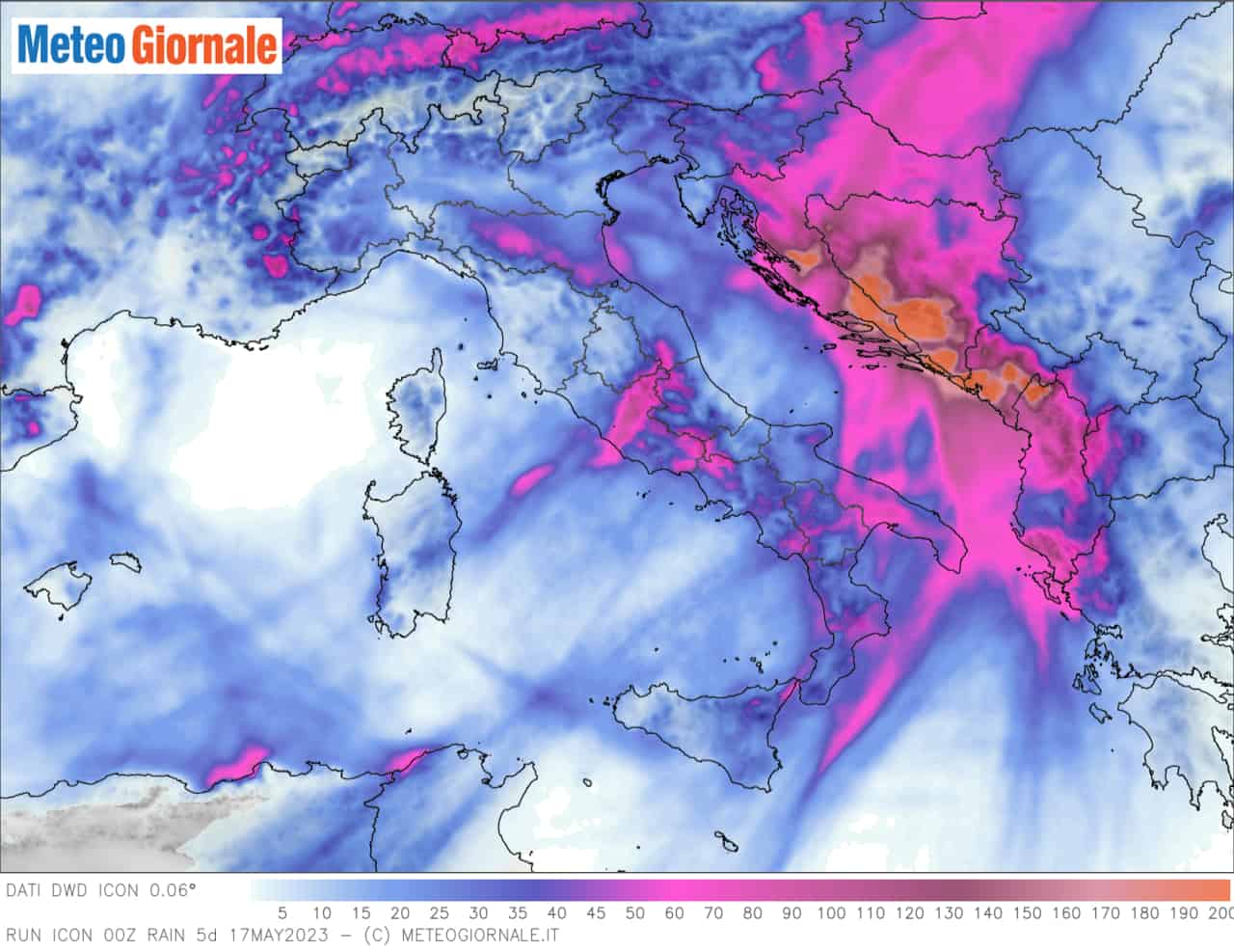Distribuzione delle piogge sull'Italia per i prossimi giorni