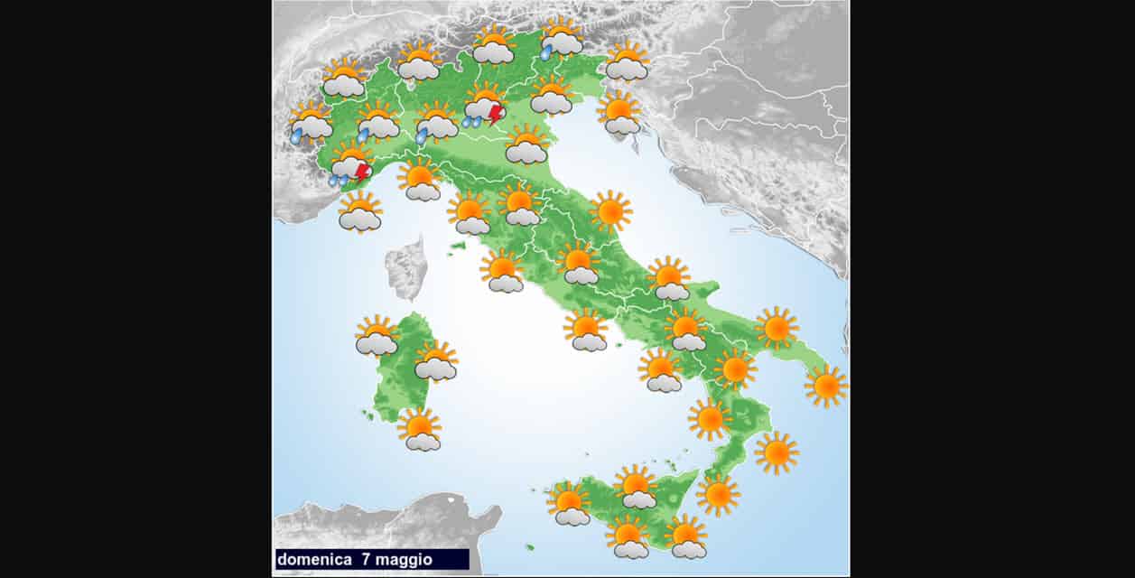 Tempo previsto sull'Italia per domani, domenica 7 Maggio: analisi dettagliata delle condizioni meteo