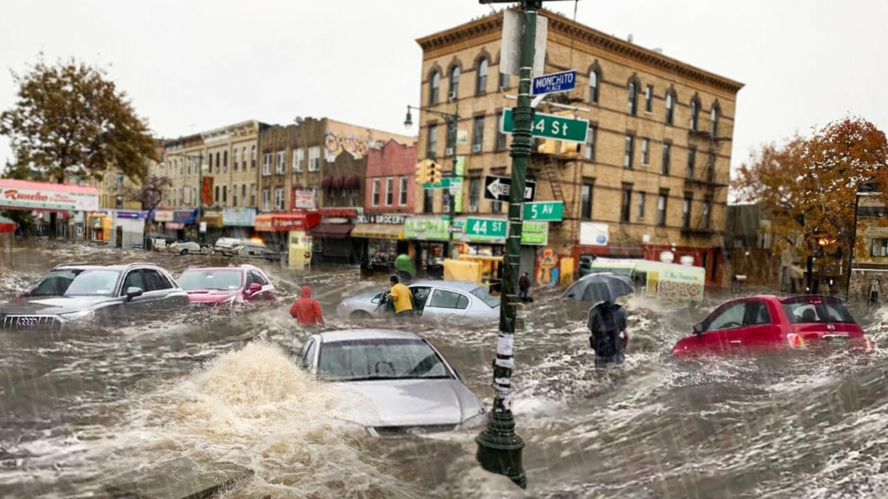 New York che non ti aspetti. Alluvione, auto immerse nel più forte temporale di questi anni. Video meteo