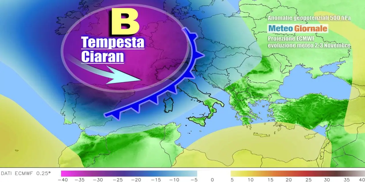 Meteo: Ciaran in settimana arriva un ciclone esplosivo che causerà una tempesta