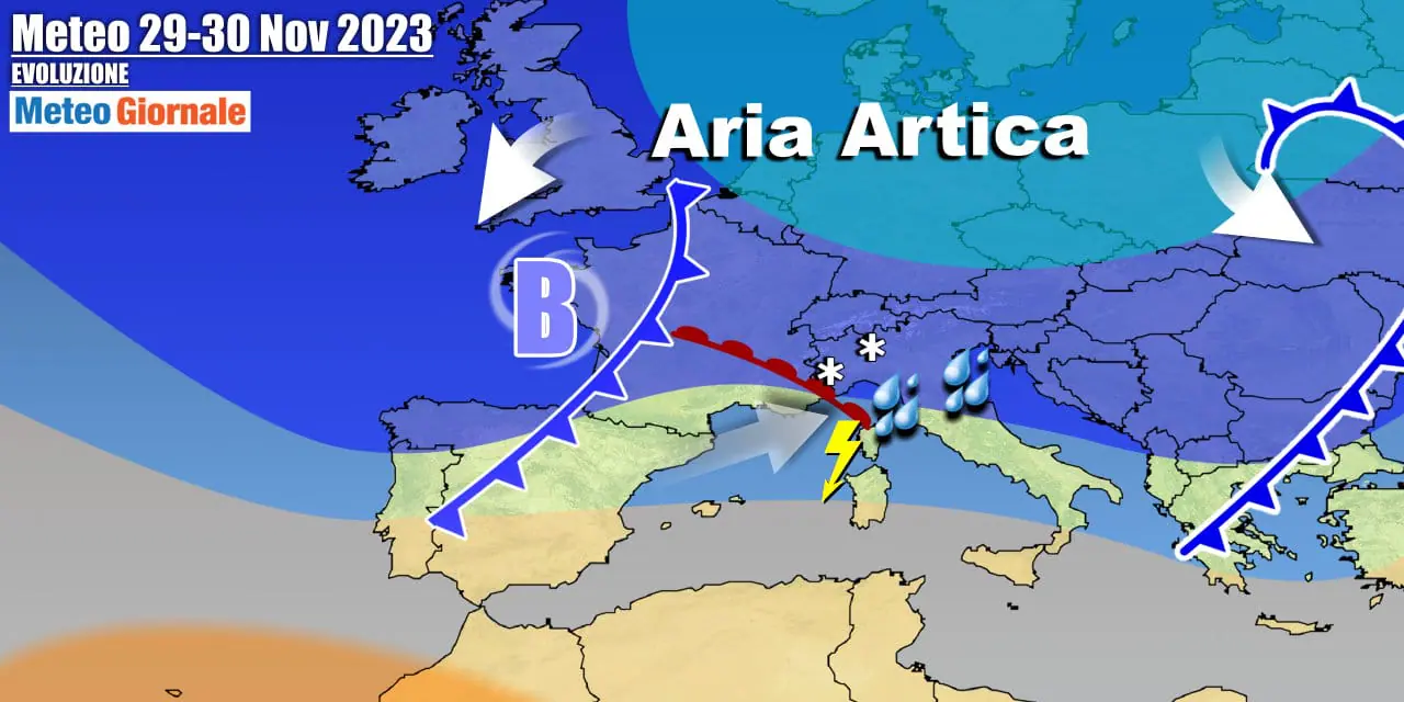 Meteo Italia: doppio assalto perturbato, maltempo e neve a quote basse
