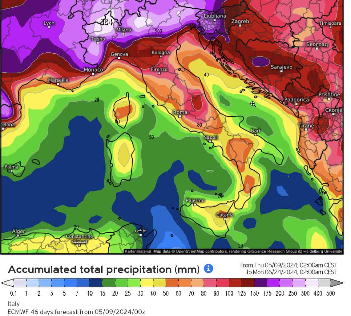 piogge previste ecmwf 1105