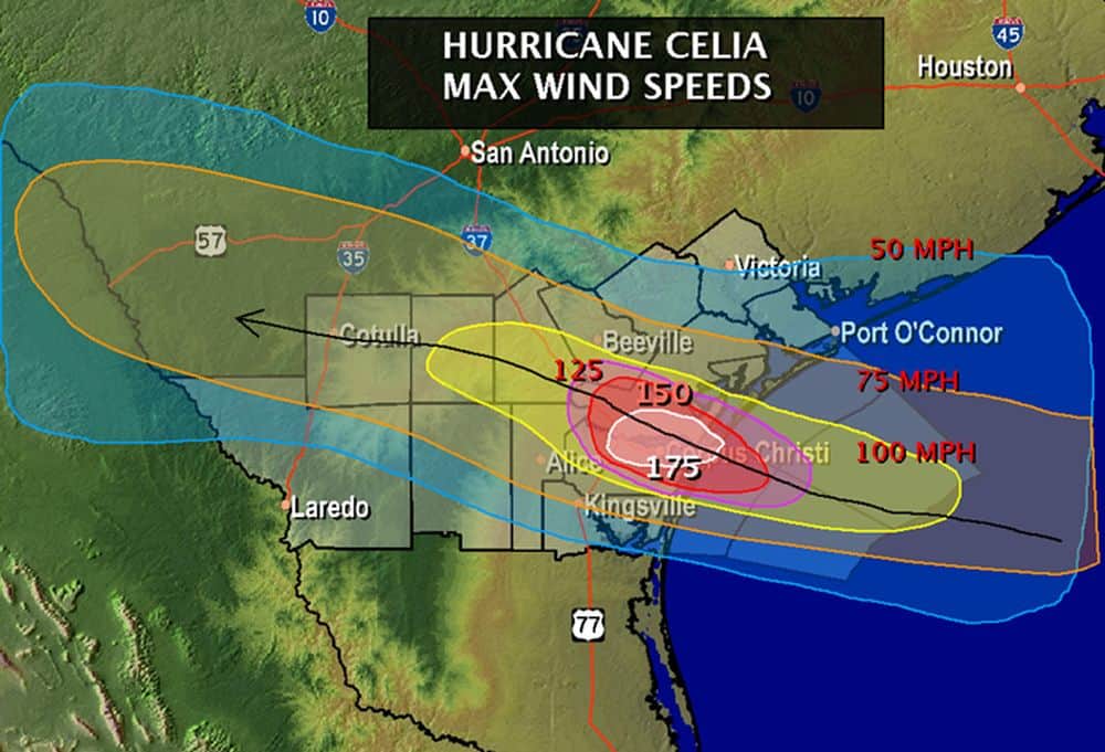 Uragano Celia, agosto 1970. Danni severi e distruzione in Texas