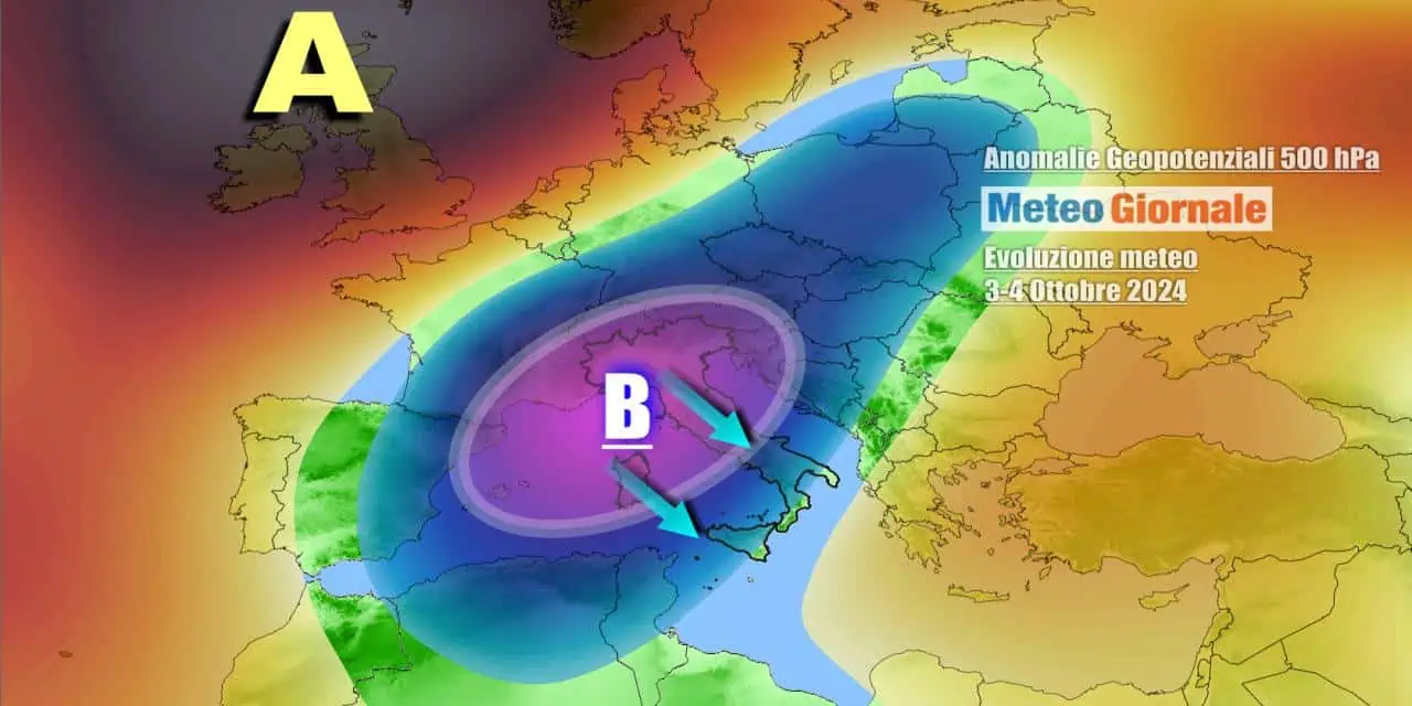 Ciclone in discesa dal Centro Europa al Mediterraneo