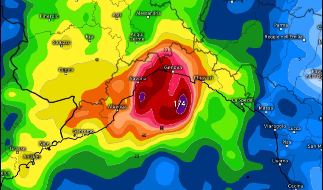Meteo, piogge intense tra Liguria e alta Toscana con picchi di oltre 100 mm 4 20241014 213412