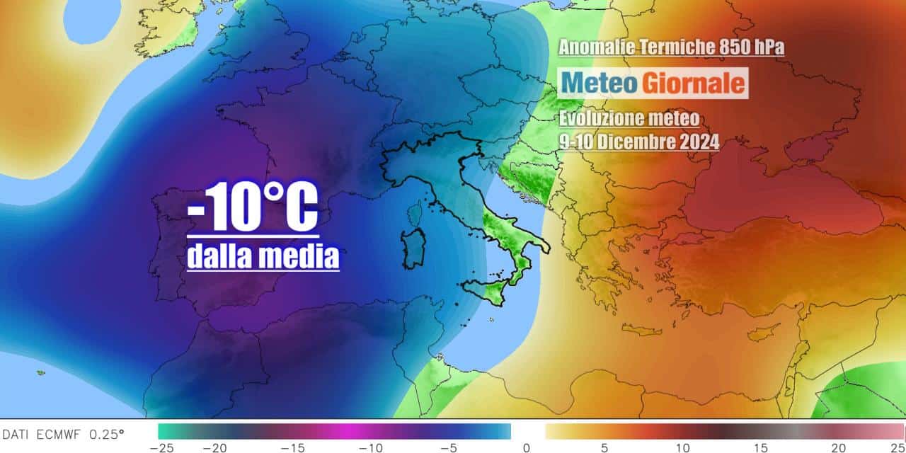 Freddo polare da Domenica 8, termometri anche -10°C sotto media: ecco dove