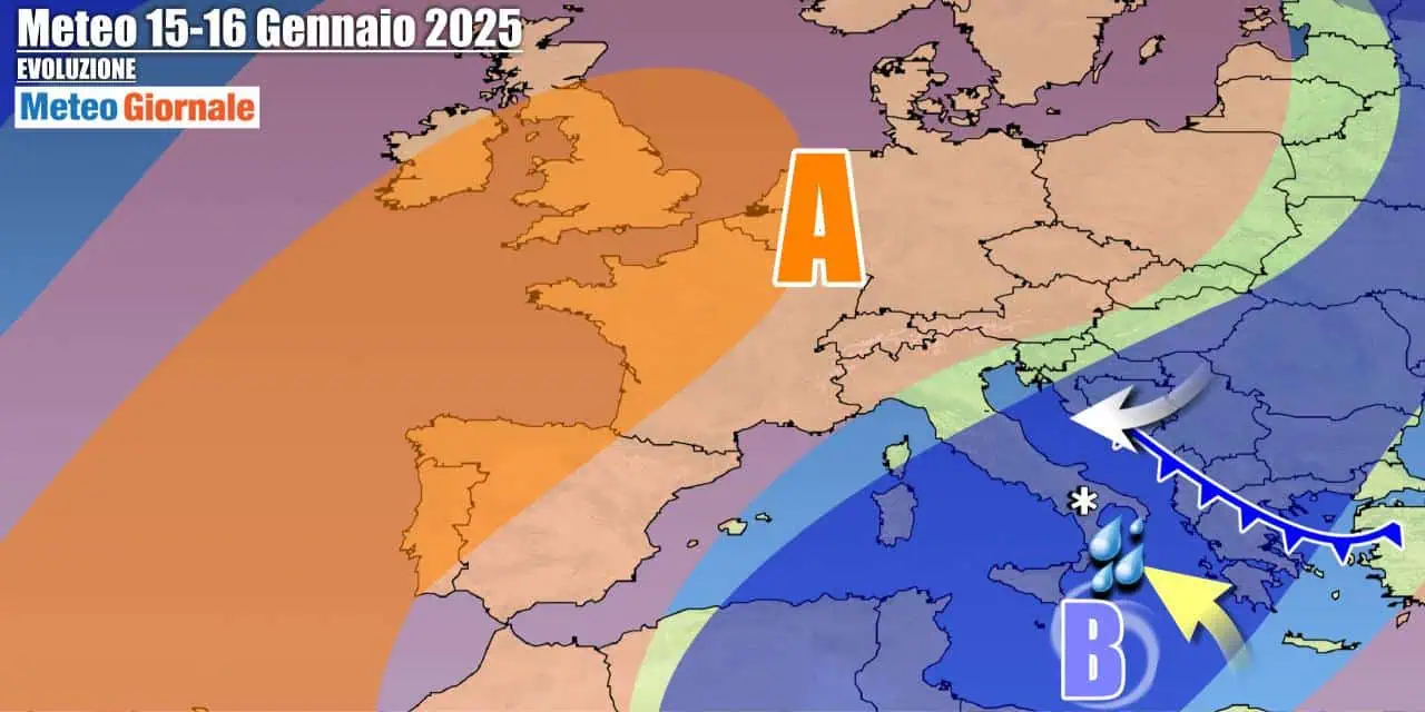 Anticiclone in Europa e vortice sull'Italia