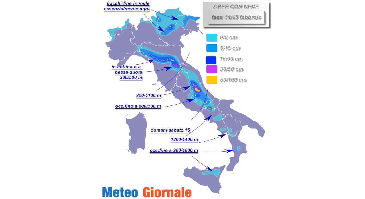 Tutta la neve tra oggi e domani: fino a 1 m. I dettagli con mappa