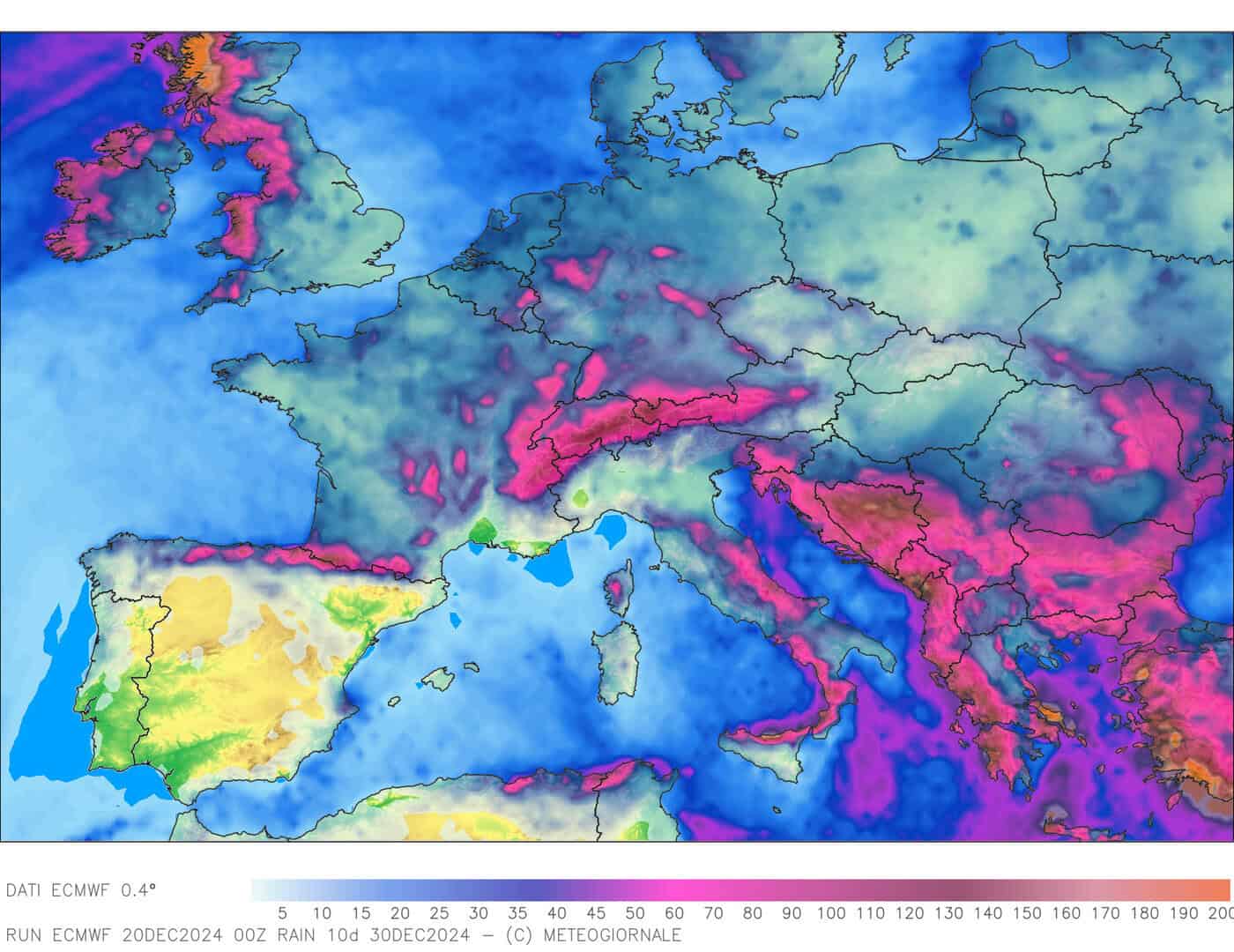 Meteo: ECMWF, ecco le piogge previste per i prossimi 10 giorni