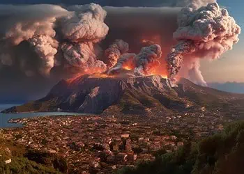 Modesta eruzione vulcanica realizzata con l'intelligienza artificiale.