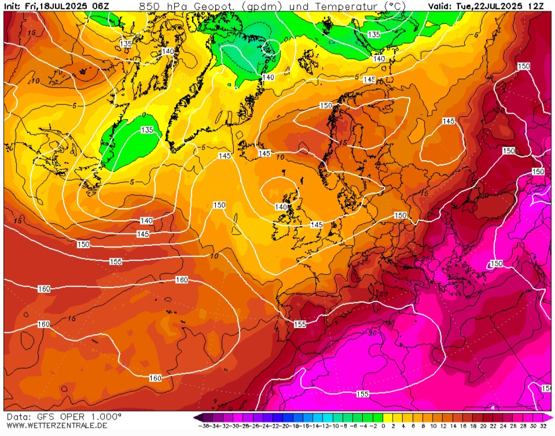 22 luglio temperature 850 hpa