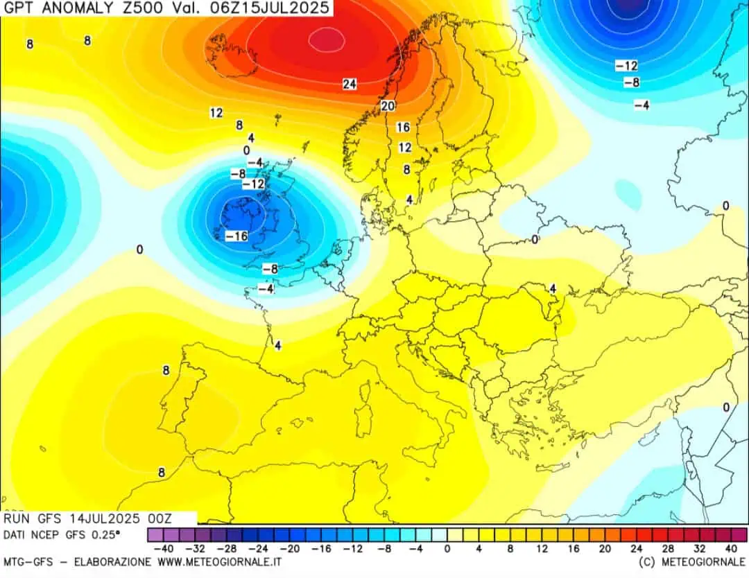 Anomalie geopotenziali 500 hpa 15 luglio