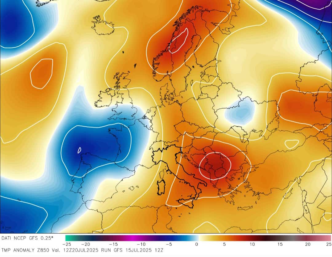 Anomalie temperature 850 hpa 20 luglio