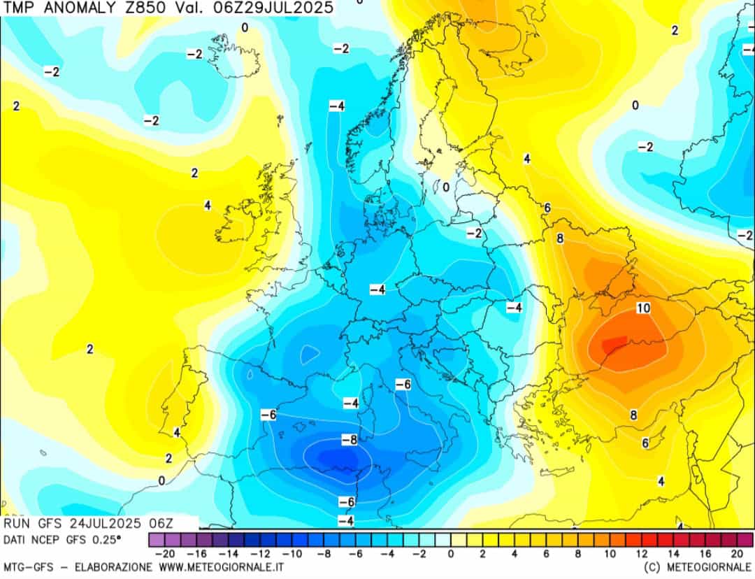 Crollo termico 850 hpa 29 luglio