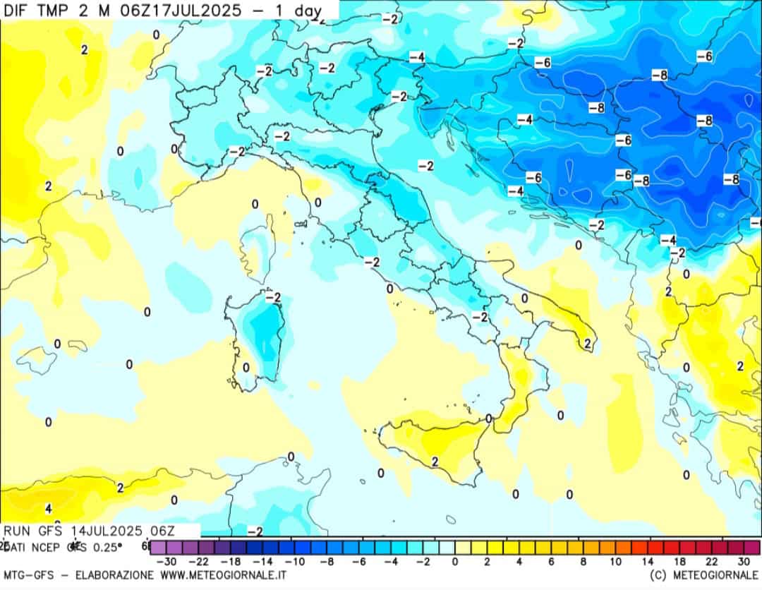 Differenza temperature 24 ore 17 luglio