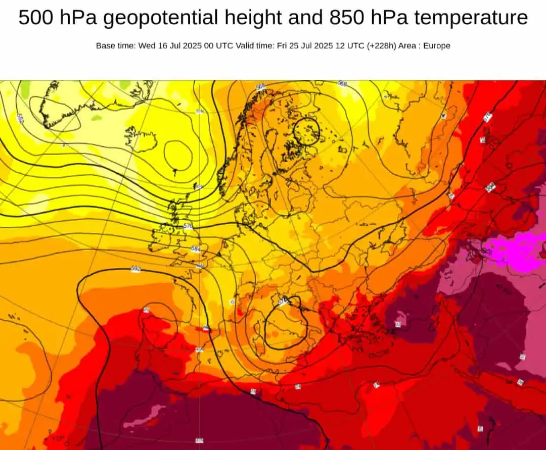 Geopotenziali 500 hpa 25 luglio ECMWF