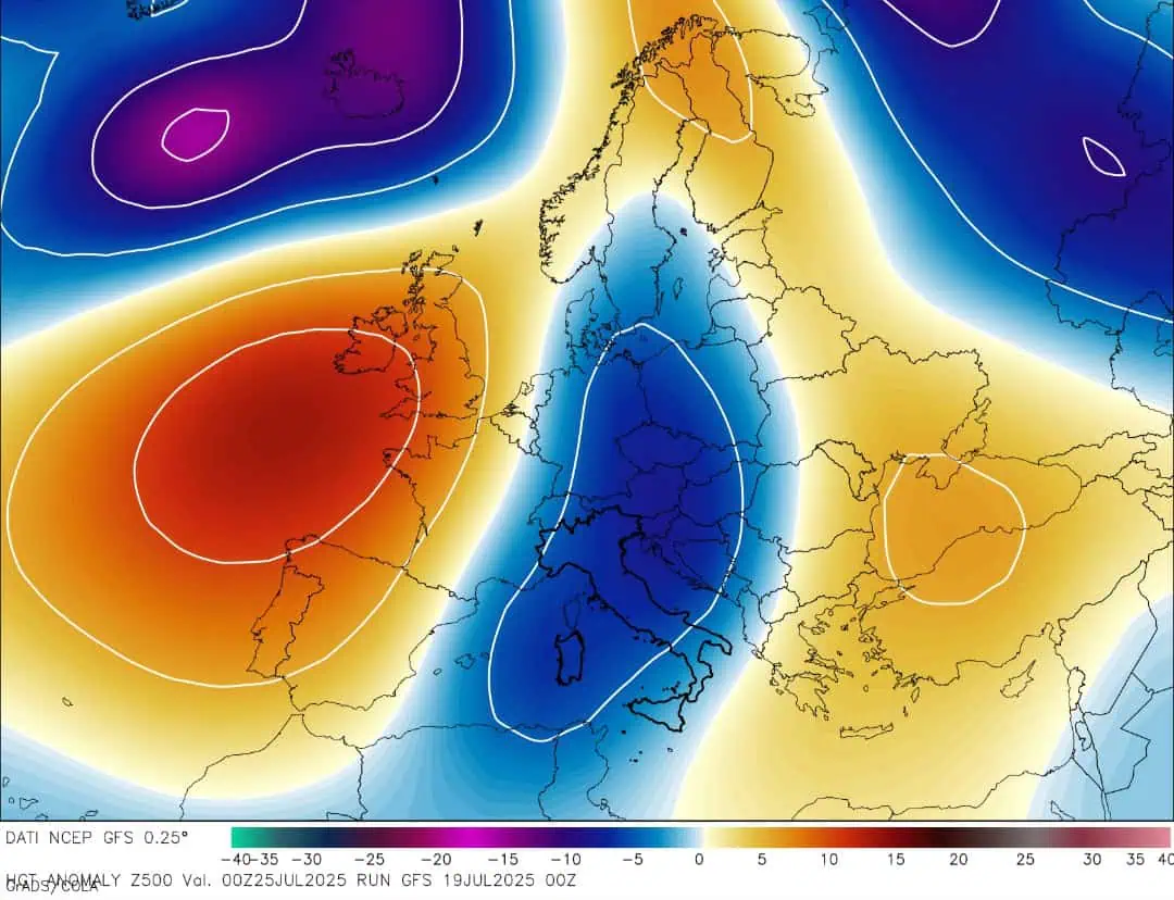 Italia geopotenziali 500 hpa 25 luglio