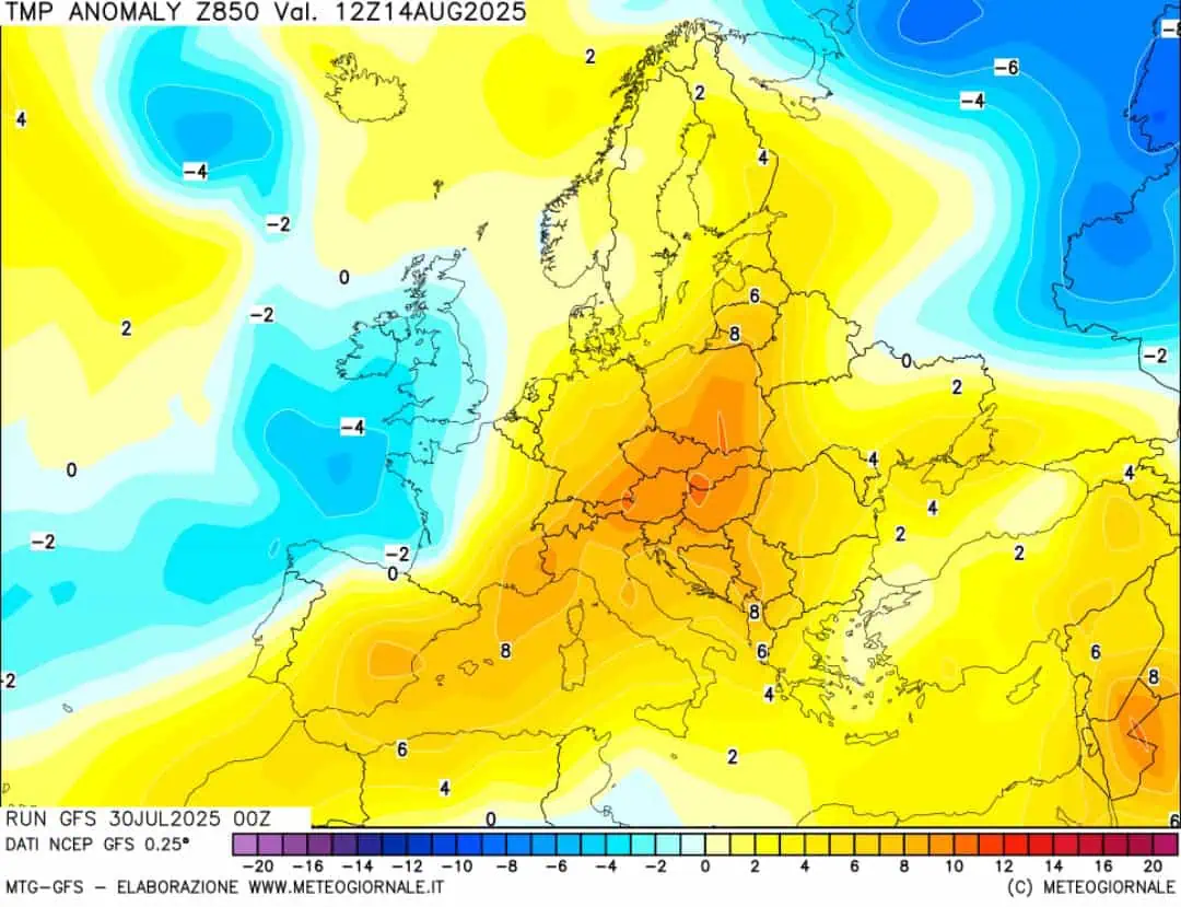 Temperature 850 hpa 14 agosto