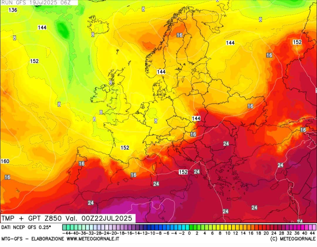 Temperature 850 hPa 22 luglio