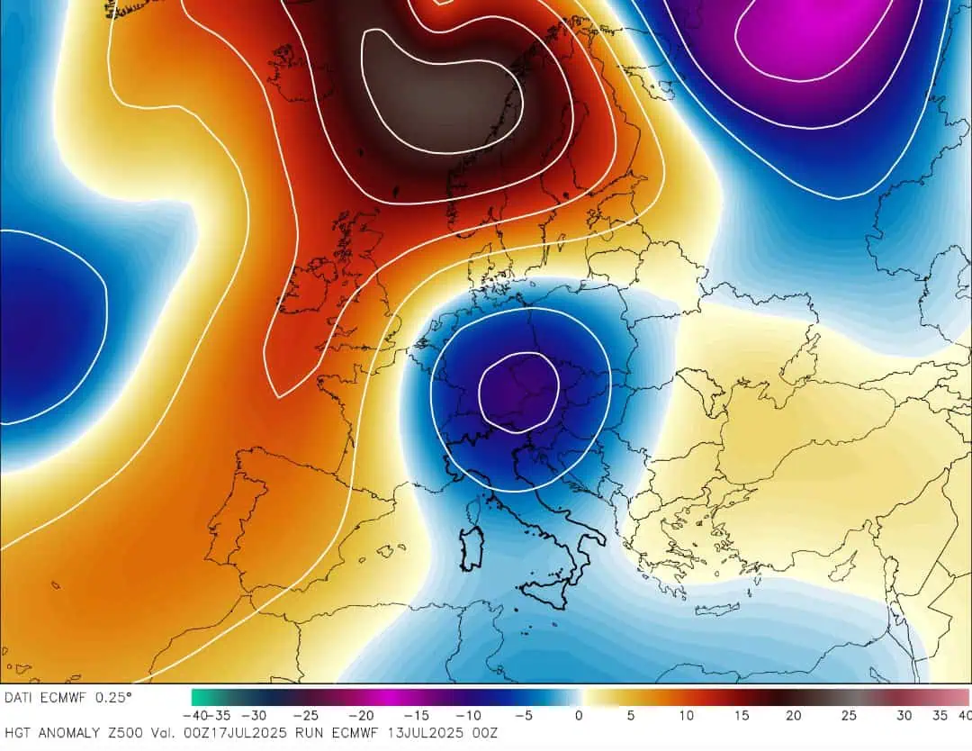 Geopotenziali 500 hpa 17 luglio meteogiornale