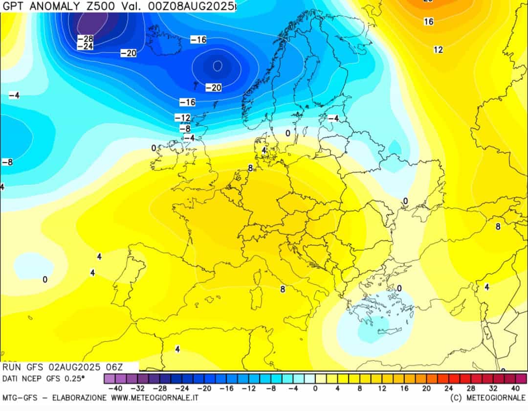 Geopotenziali 500 hpa 8 agosto 