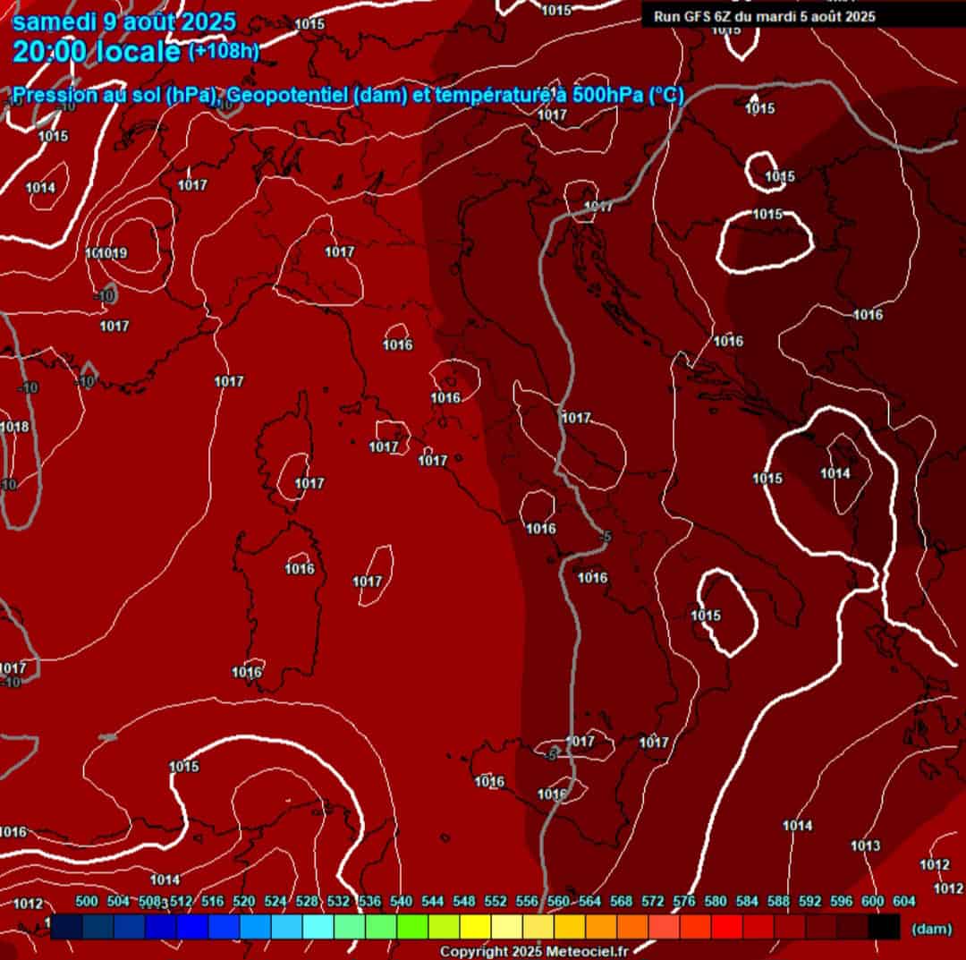 Geopotenziali 500 hpa 9 agosto 