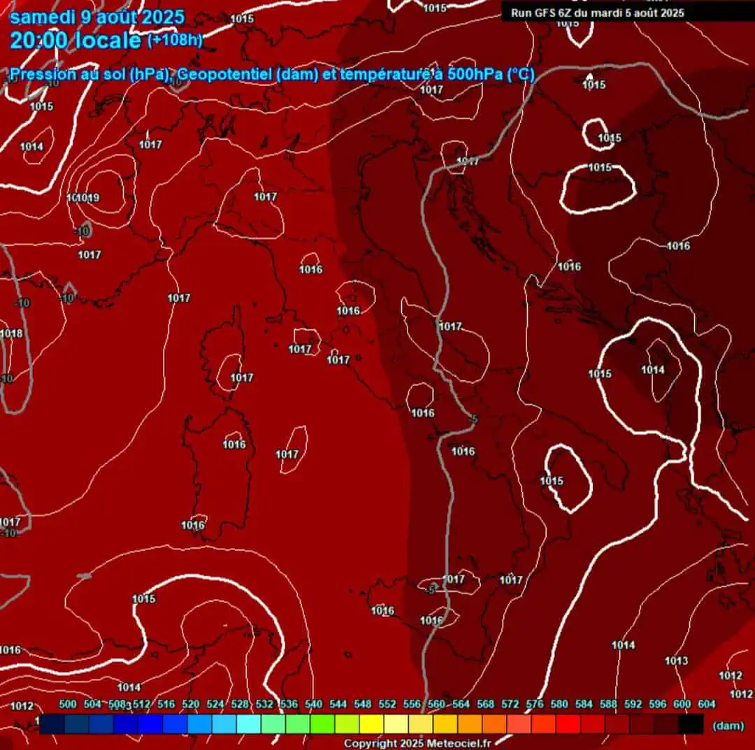 Geopotenziali 500 hpa 9 agosto