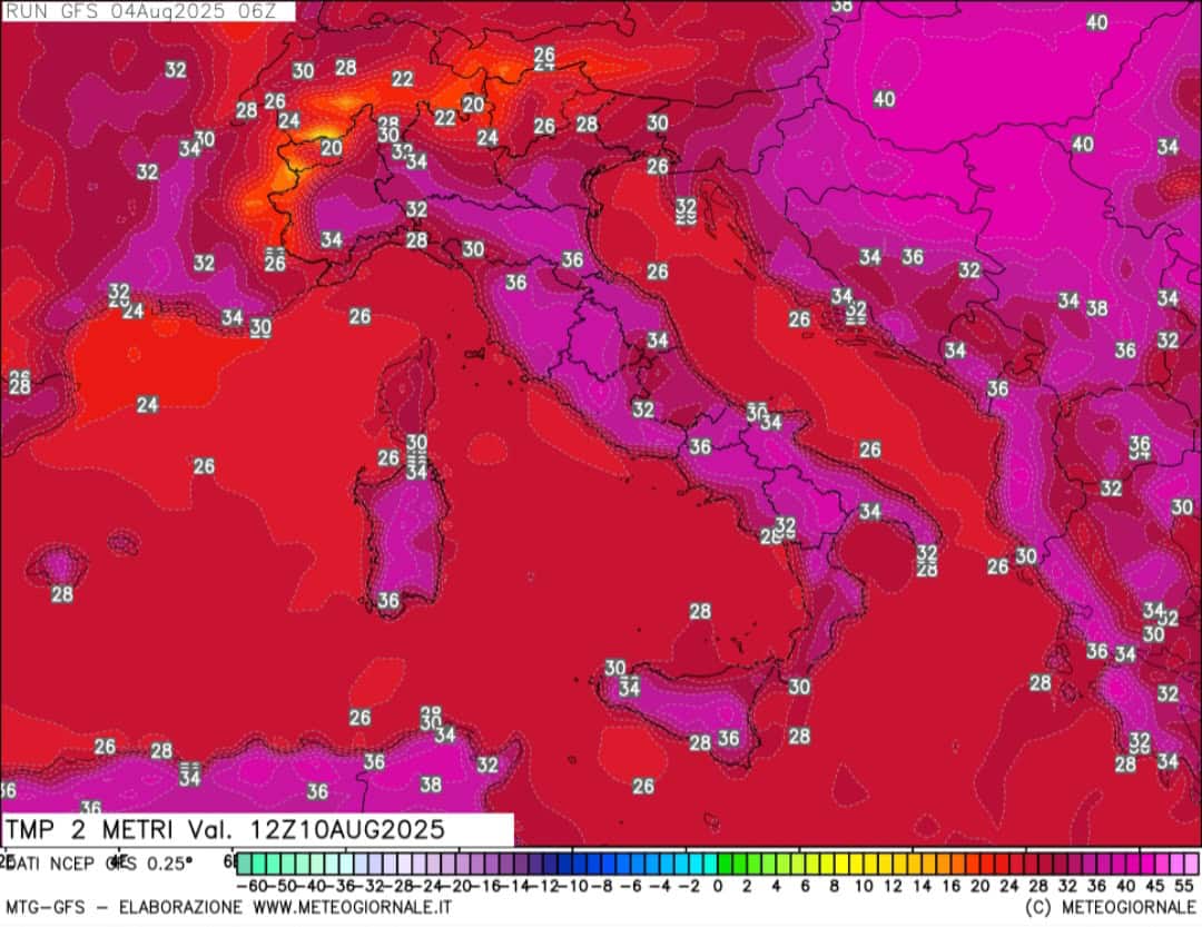 Temperature massime 10 agosto 