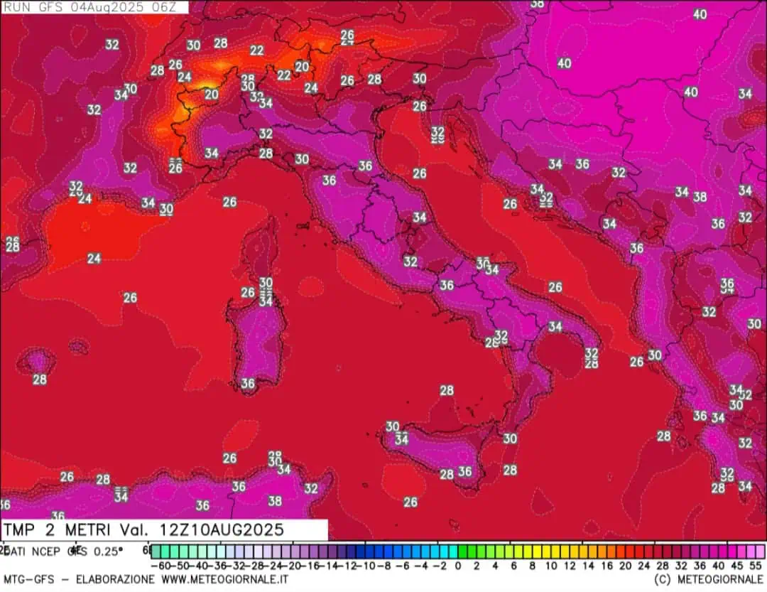 Temperature massime 10 agosto