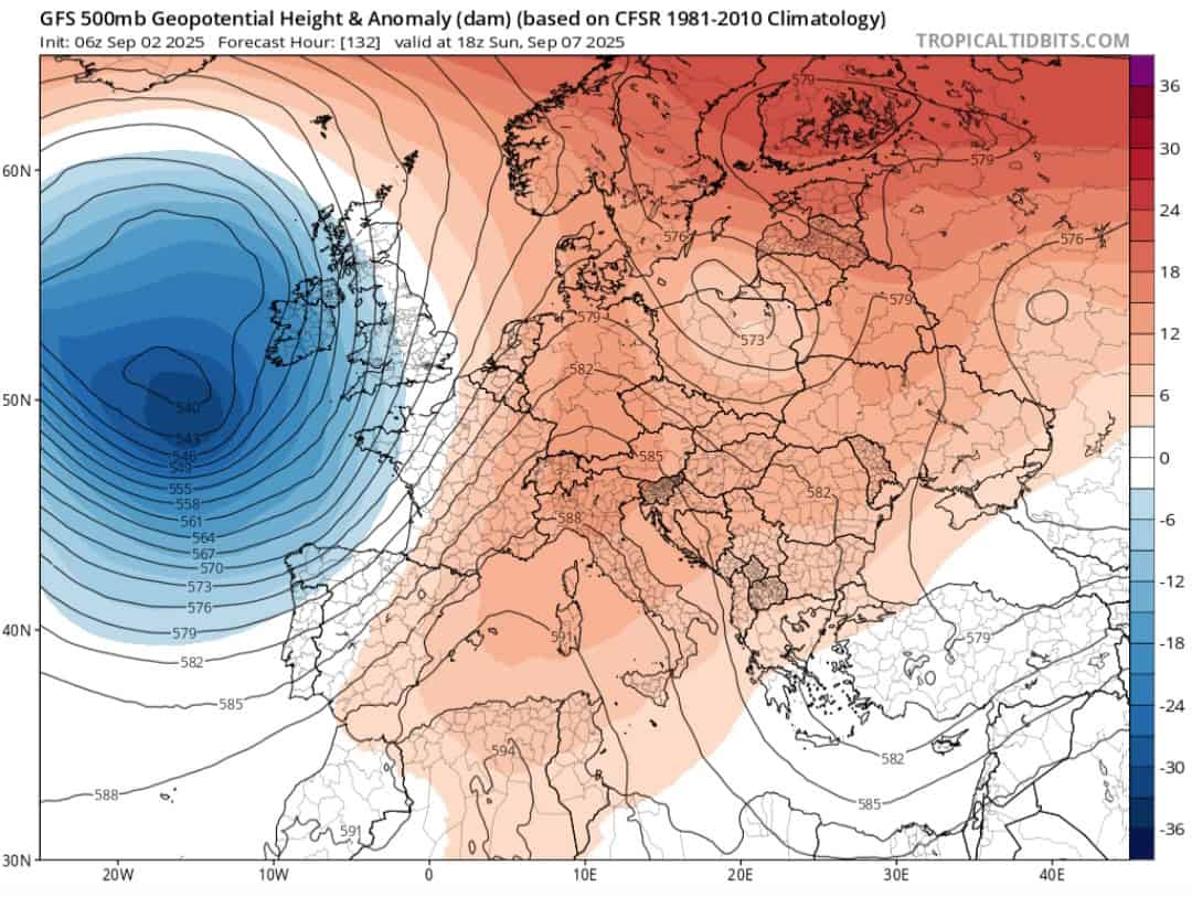Anomalie geopotenziali 500 hpa settembre 