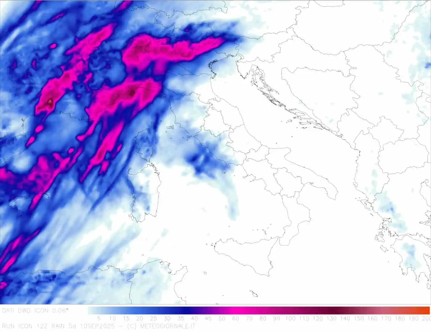 Il modello matematico ICON ci mostra i primi effetti meteo estremi individuati sino alle 14 sel 10 settembre.