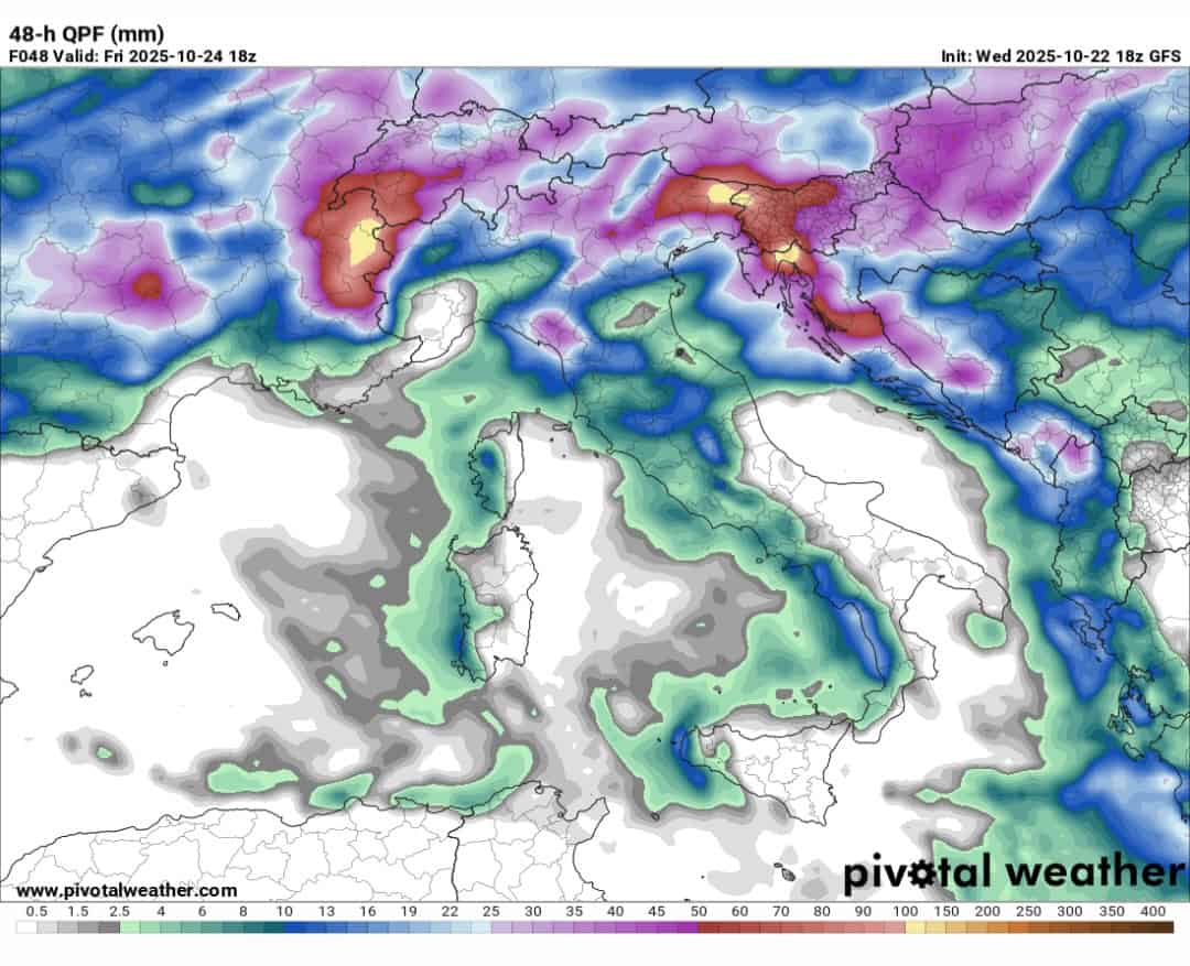 Accumuli pluviometrici nord Italia 