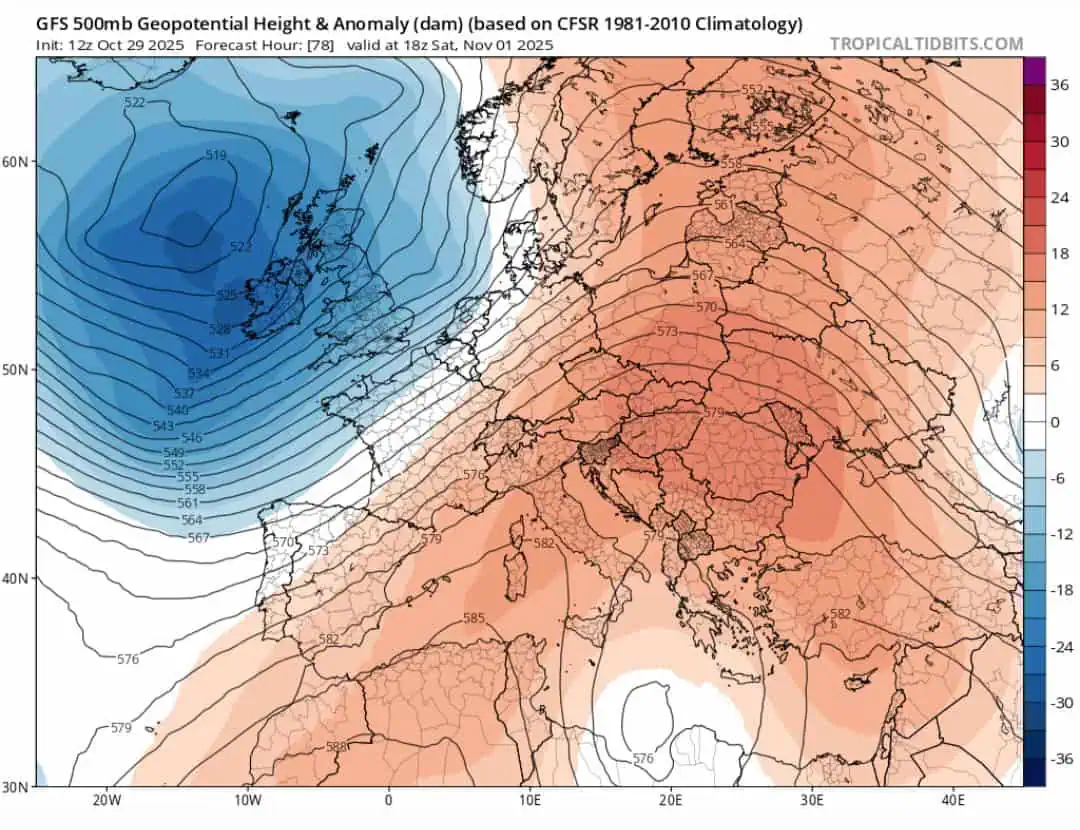 Anomalie geopotenziali 500 hPa novembre