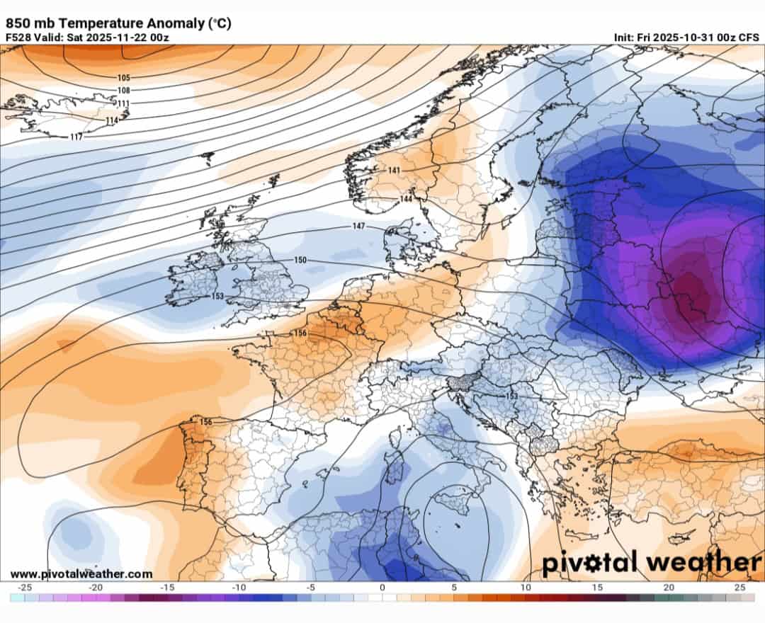 Temperature 850 hpa 22 novembre 